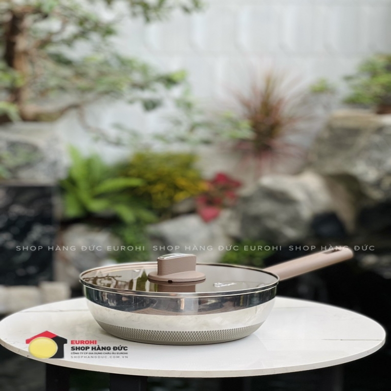 Chảo inox Kalpen có vung kính 24cm (TS24)