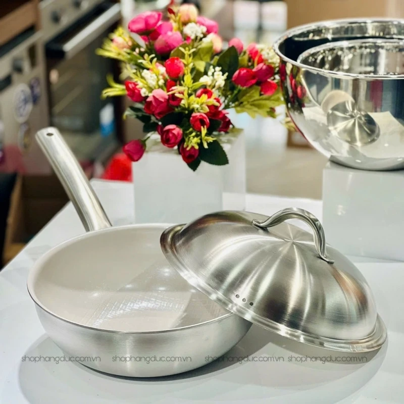 Chảo sâu lòng chống dính Edelkochen Ceramic 24cm nắp inox