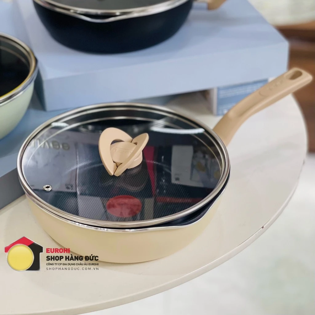 Chảo sâu lòng Tefal One Pick Pot Pan 24cm có nắp màu kem