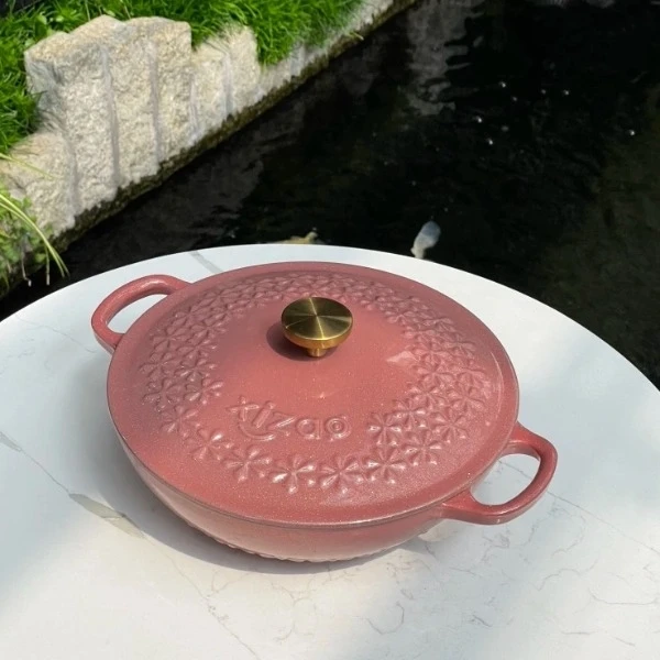 Nồi chảo gang Xizao 22cm nắp hoa nhũ hồng