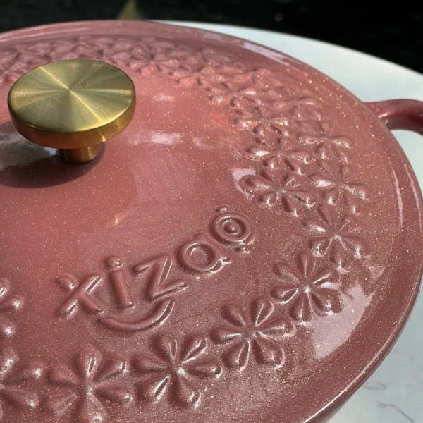 Nồi chảo gang Xizao 22cm nắp hoa nhũ hồng