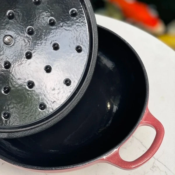 Nồi chảo gang Xizao 22cm nắp hoa nhũ hồng