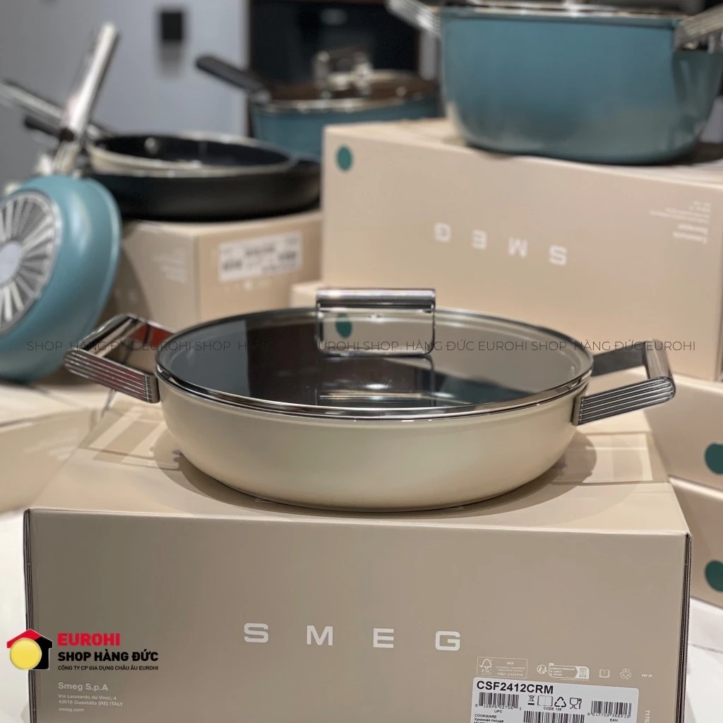 Nồi chảo SMEG DPF2812CRM 28cm màu kem (vung kính)