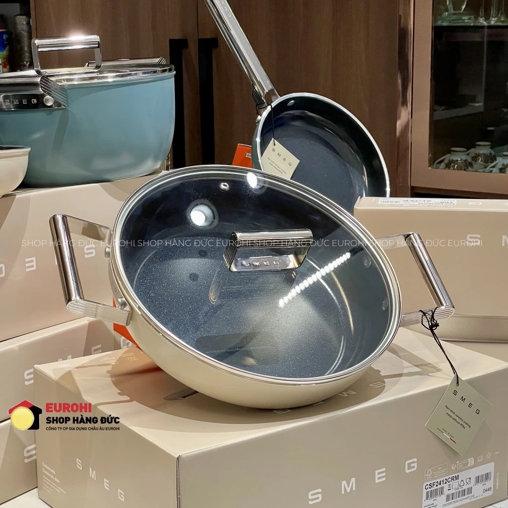 Nồi chảo SMEG DPF2812CRM 28cm màu kem (vung kính)