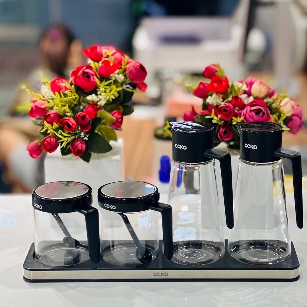 Set 2 hộp đựng gia vị + 2 chai dầu dấm CCKO thuỷ tinh 2 lớp