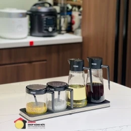 Set 2 hộp đựng gia vị + 2 chai dầu dấm CCKO thuỷ tinh 2 lớp