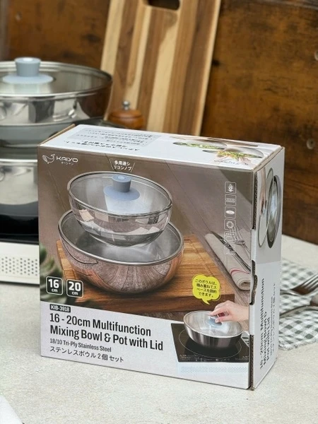 Bộ 2 nồi inox đa năng kiêm âu đựng thực phẩm Kaiyo - dáng tròn, size 16,20 cm