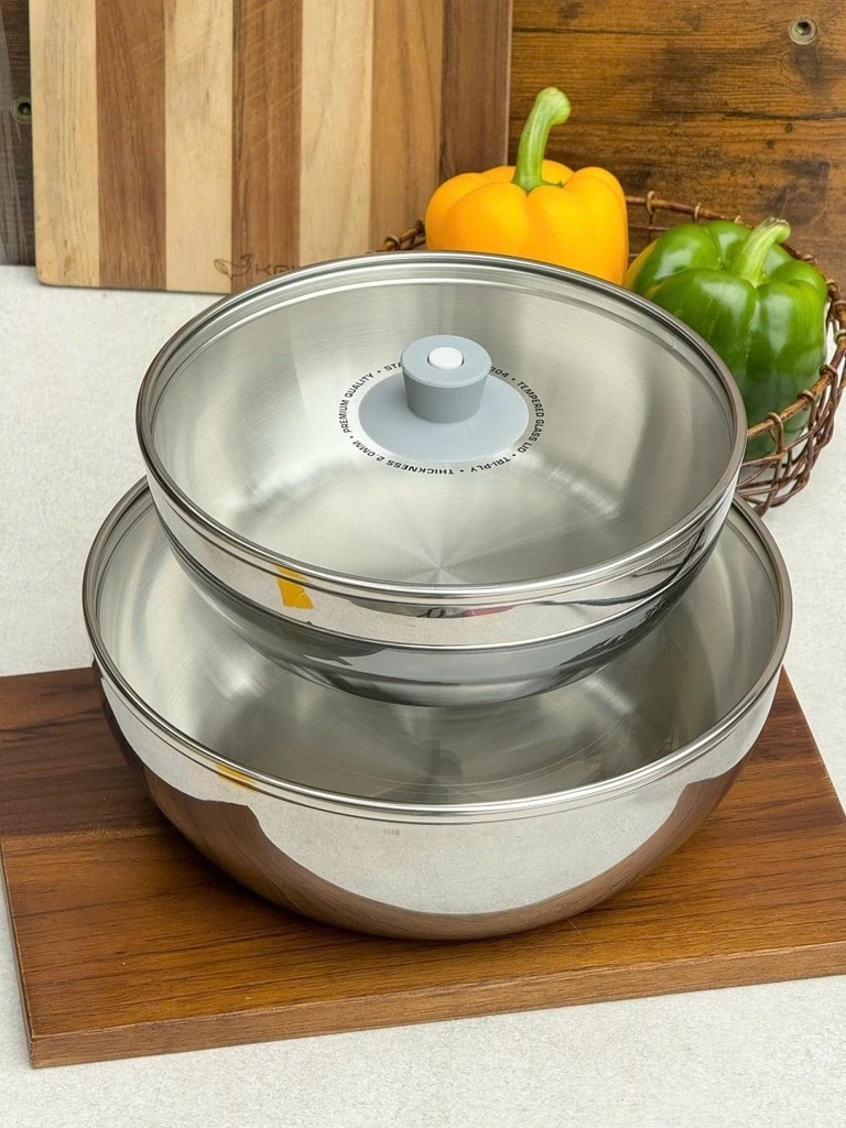 Bộ 2 nồi inox đa năng kiêm âu đựng thực phẩm Kaiyo - dáng tròn, size 16,20 cm