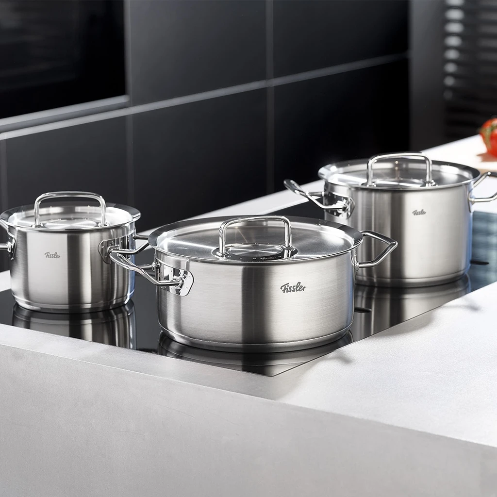 Bộ nồi Fissler Original Profi 6 món nắp inox (chảo 2 quai) - 4009209384924
