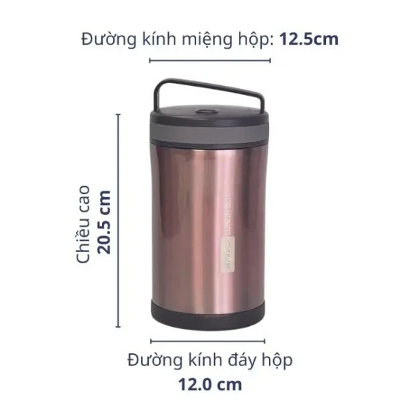 Hộp cơm giữ nhiệt Kaiyo màu hồng ruby dung tích 1700ml