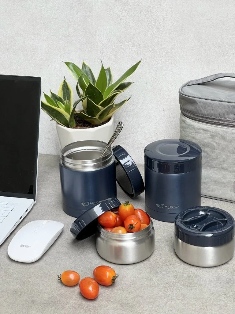 Set 4 hộp cơm giữ nhiệt Kaiyo 1200ml xanh đậm