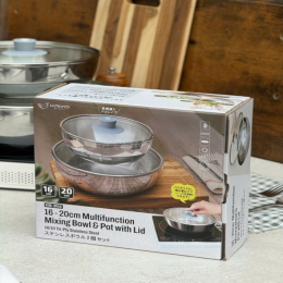 Bộ 2 nồi inox đa năng kiêm âu đựng thực phẩm Kaiyo - dáng tròn, size 16,20 cm