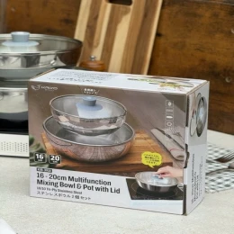 Bộ 2 nồi inox đa năng kiêm âu đựng thực phẩm Kaiyo - dáng tròn, size 16,20 cm