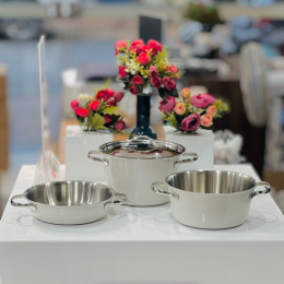 Bộ nồi chảo inox 5 lớp nguyên khối Edelkochen Chak Chak collection 20cm - màu Eco Cream