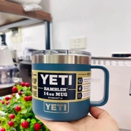 Cốc giữ nhiệt Yeti Rambler 14oz có quai màu xanh dương