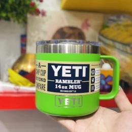 Cốc giữ nhiệt Yeti Rambler 14oz có quai màu xanh lá