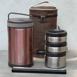 Hộp cơm giữ nhiệt Kaiyo màu hồng ruby dung tích 1700ml