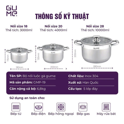 Bộ nồi Gume GMP19 3 món