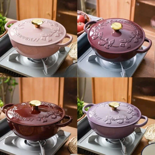 Nồi chảo gang Happiness 23cm dây hoa – phiên bản Limited