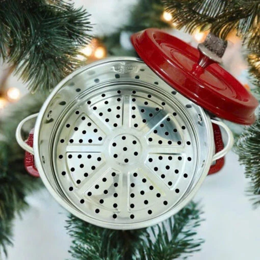 Nồi gang đỏ 27cm Happiness – tặng kèm xửng hấp chính hãng