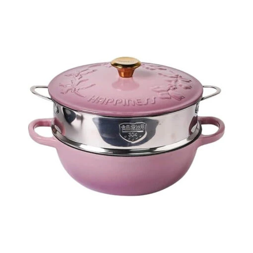 Nồi gang kèm xửng hấp Happiness 23cm