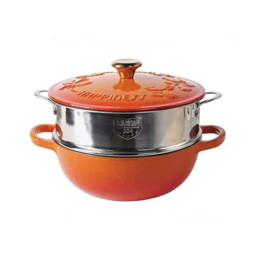 Nồi gang kèm xửng hấp Happiness 23cm