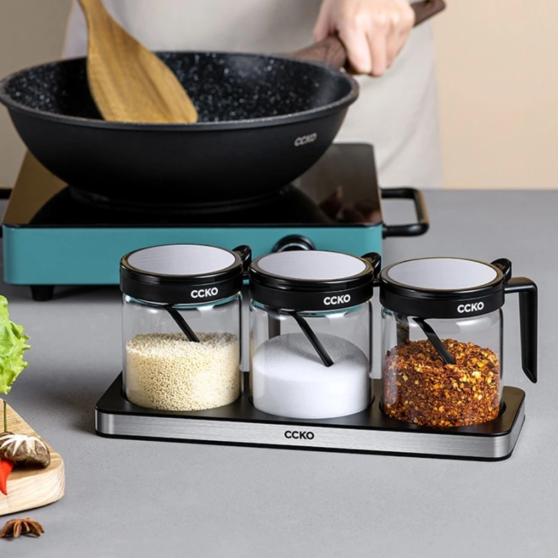 Set 3 hộp đựng gia vị CCKO thuỷ tinh 2 lớp
