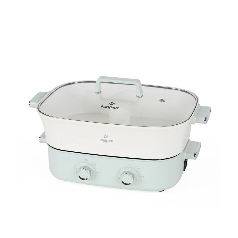 Bếp lẩu nướng hai ngăn tháo rời Kalpen PP66 6.5L Xanh lá