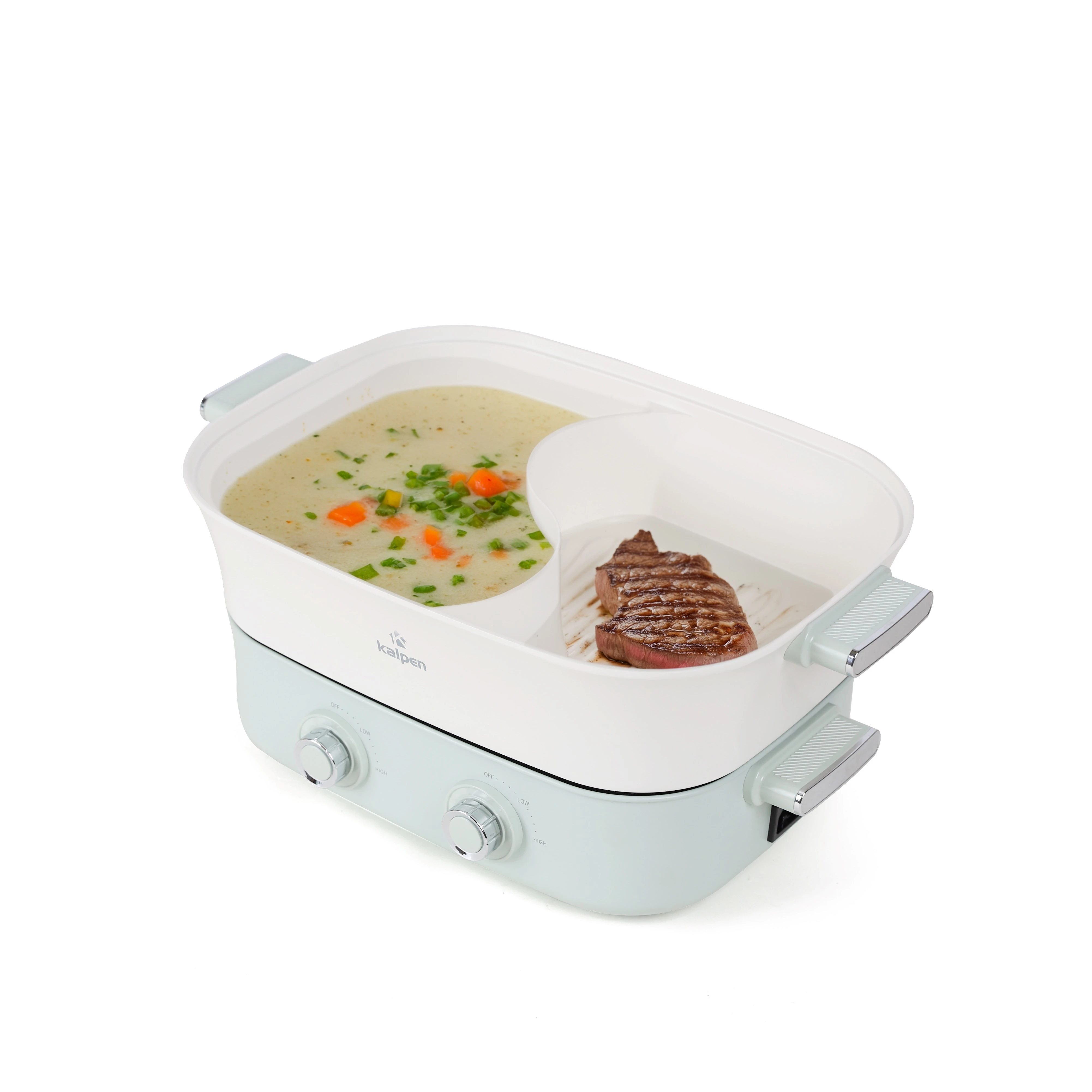 Bếp lẩu nướng hai ngăn tháo rời Kalpen PP66 6.5L Xanh lá