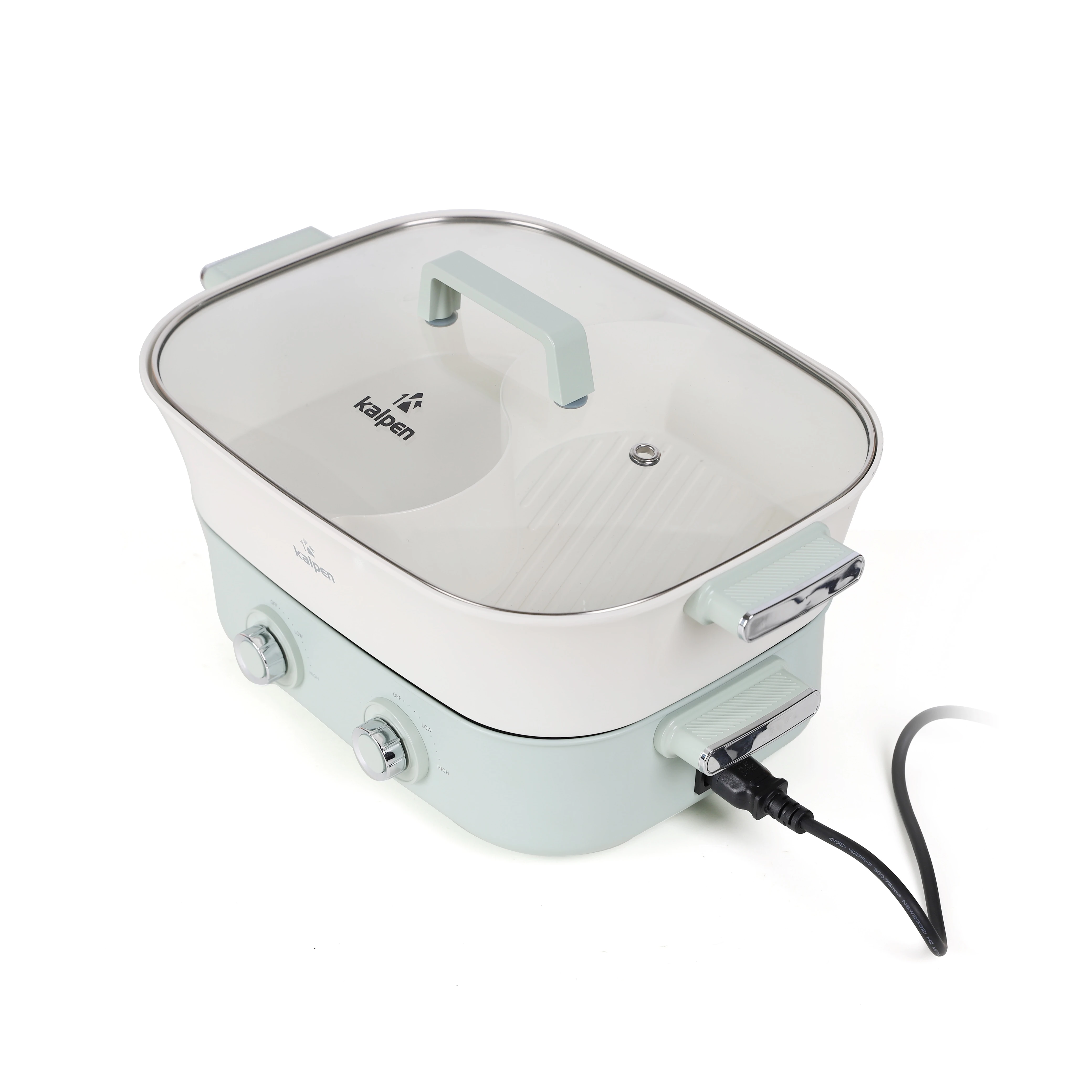 Bếp lẩu nướng hai ngăn tháo rời Kalpen PP66 6.5L Xanh lá