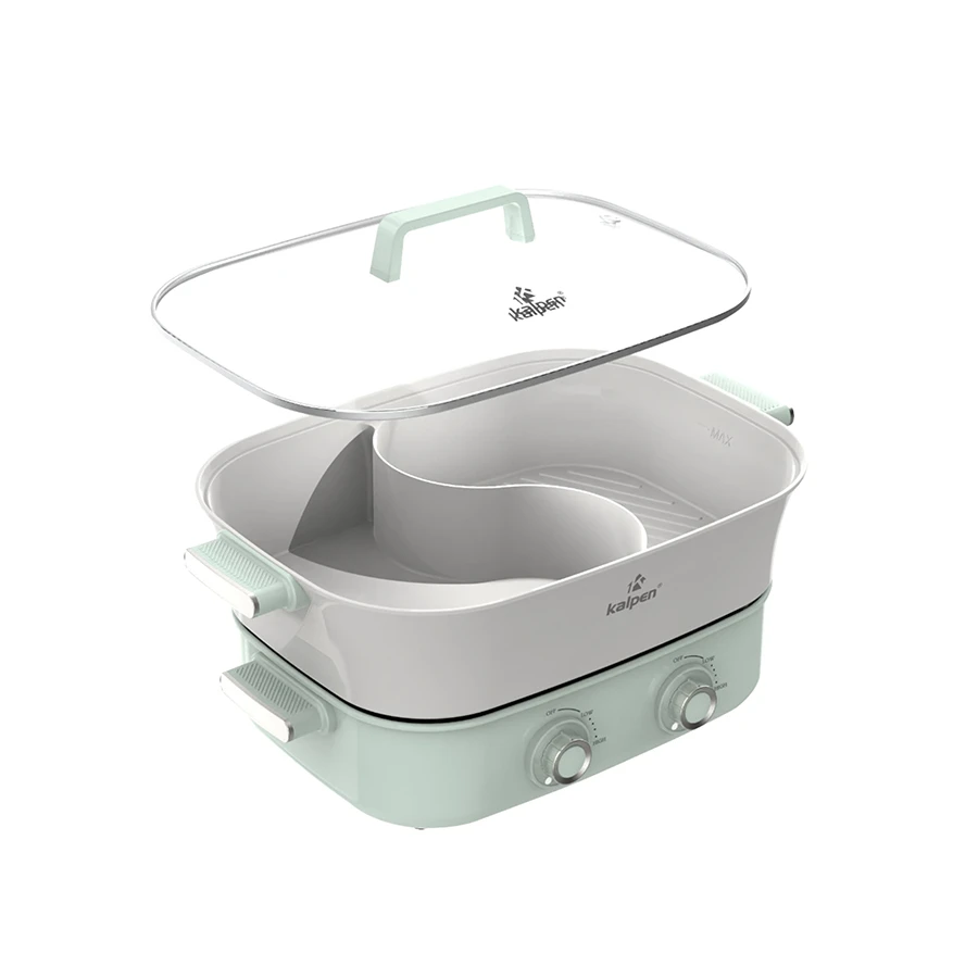 Bếp lẩu nướng hai ngăn tháo rời Kalpen PP66 6.5L Xanh lá