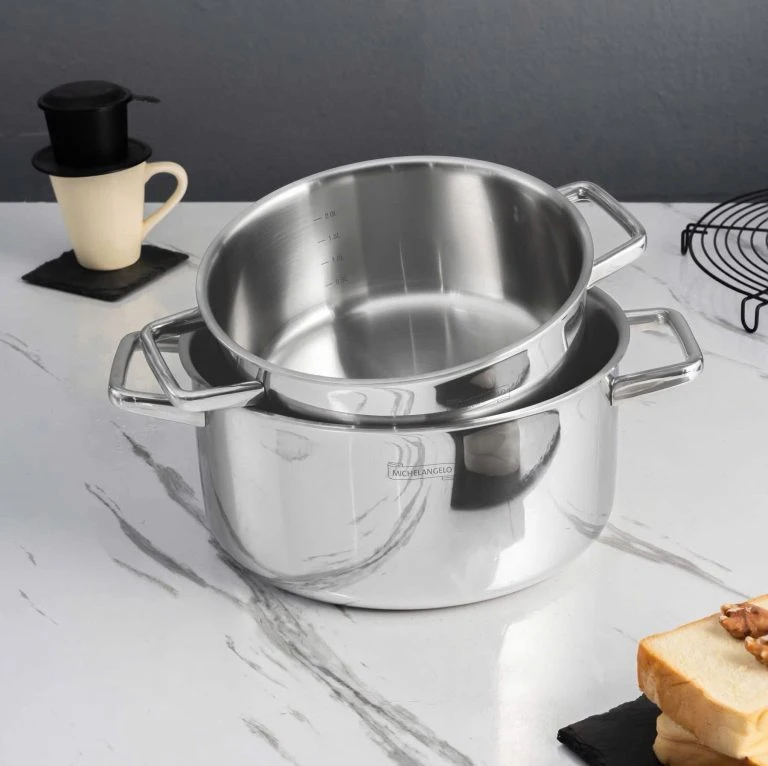 Bộ nồi 4 món cao cấp Michelangelo Home Chef Quánh 16cm, Nồi thấp 20cm, Nồi cao 20cm, Nồi cao 24cm