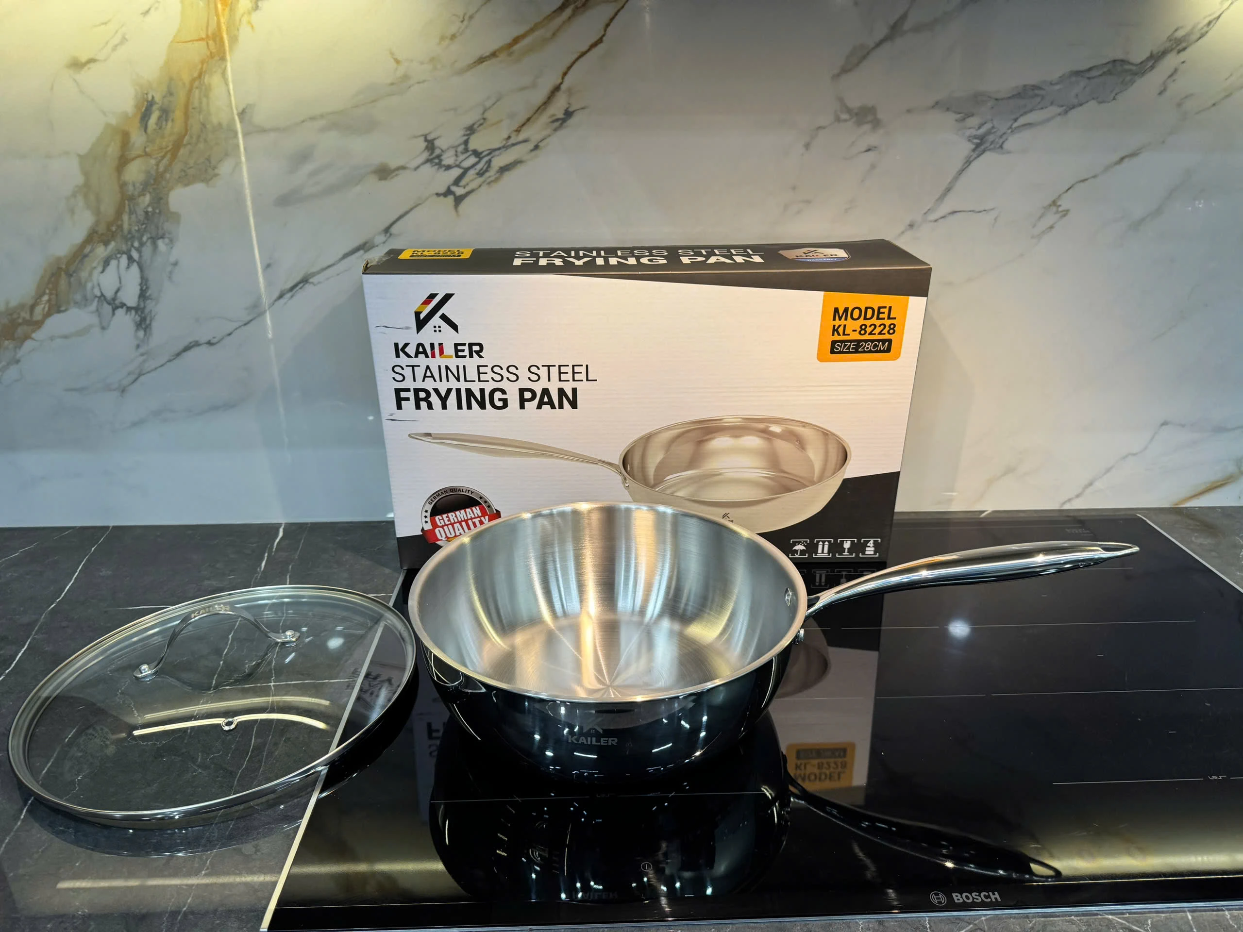 Chảo xào inox kailer 24cm có vung KL-8224