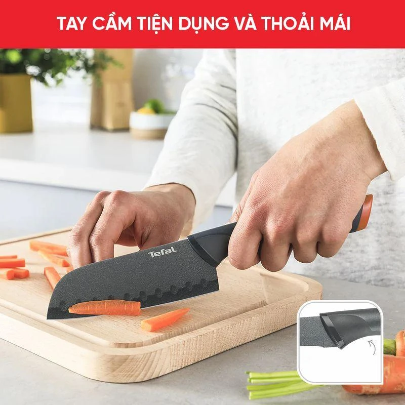 Dao làm bếp phủ Titanium bản lớn Santoku Tefal Fresh Kitchen 12cm