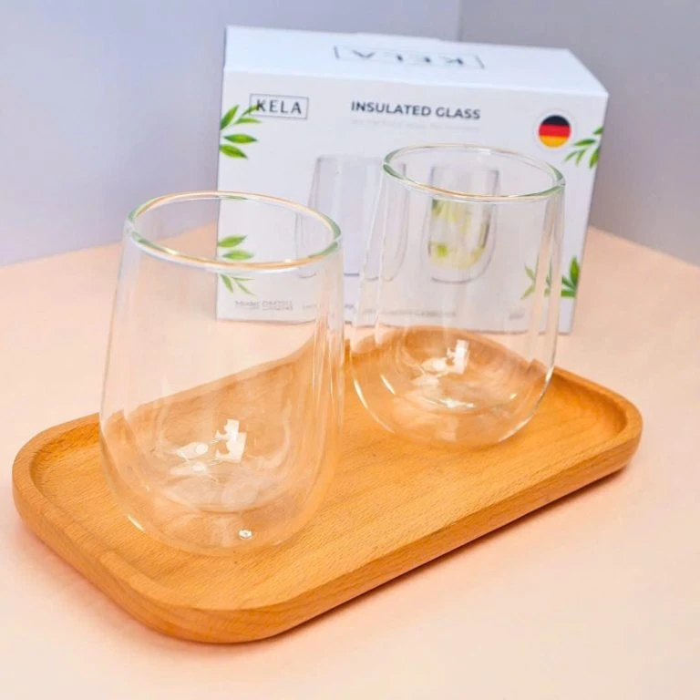 Set 2 cốc thuỷ tinh 2 lớp không tay cầm Kela 250ml