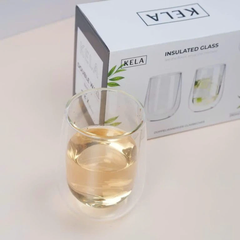 Set 2 cốc thuỷ tinh 2 lớp không tay cầm Kela 250ml